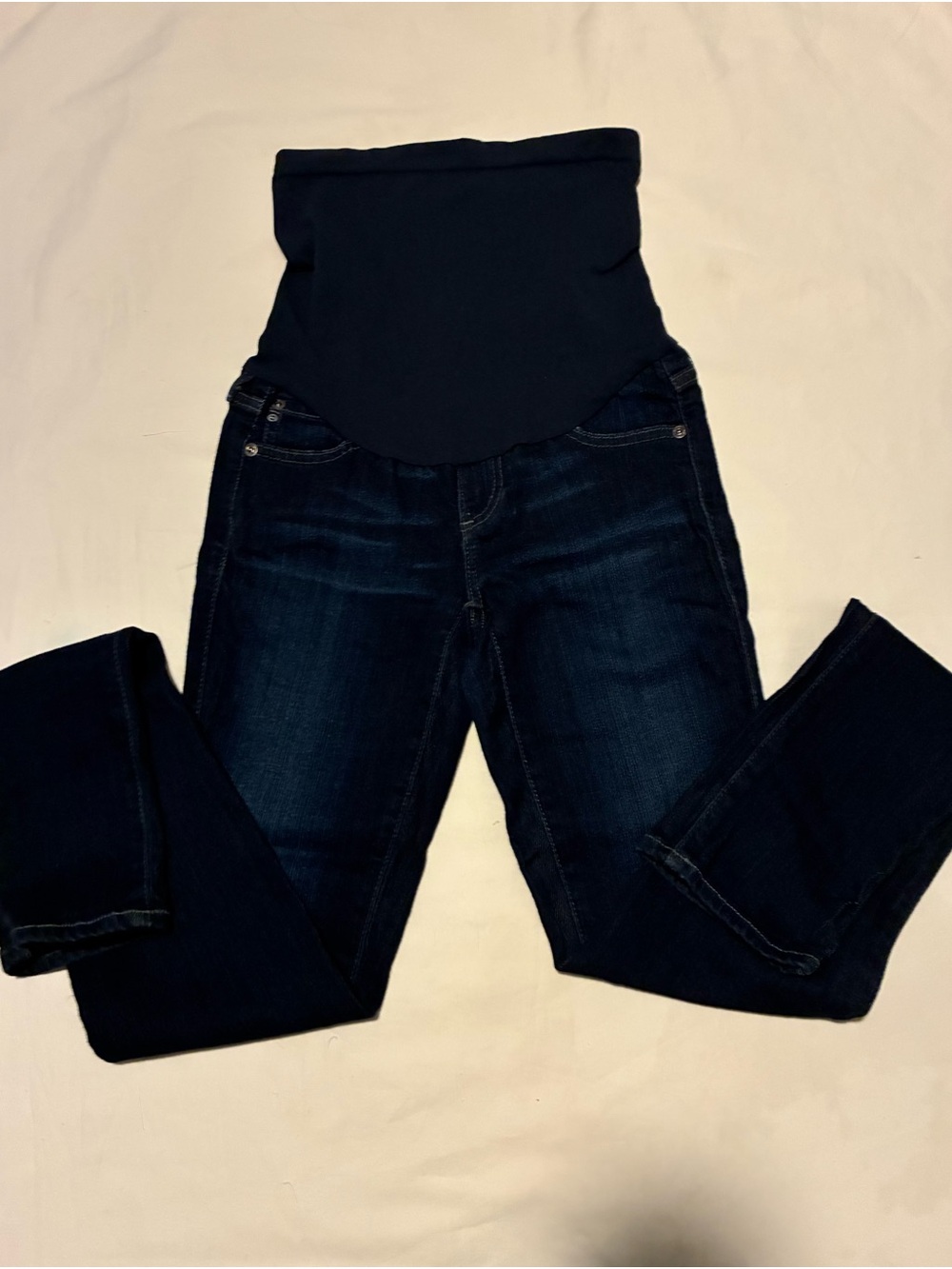 High-Rise Dark Blue Maternity Jeans with Support Panel